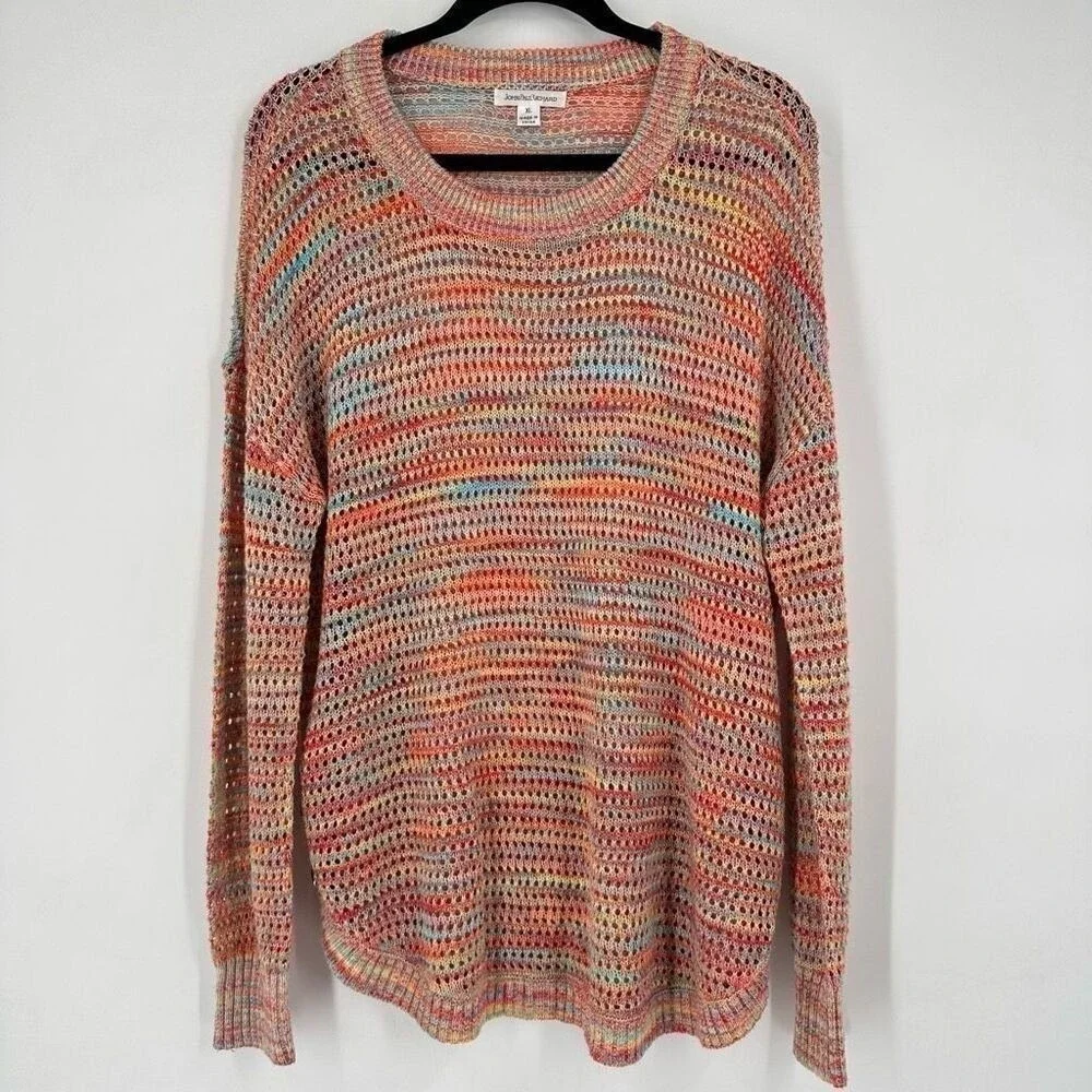 John Paul Richard Sweater Womens‎ XL Multi Open Knit Side Button Boho Space Dye